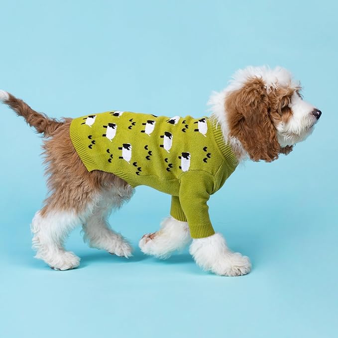 Fitwarm Funny Sheep Dog Sweater, Thermal Dog Winter Clothes for Small Dogs Boy Girl, Dog Holiday Clothes, Doggy Pullover Jumper, Pet Outfit, Black, Green, White, XXL
