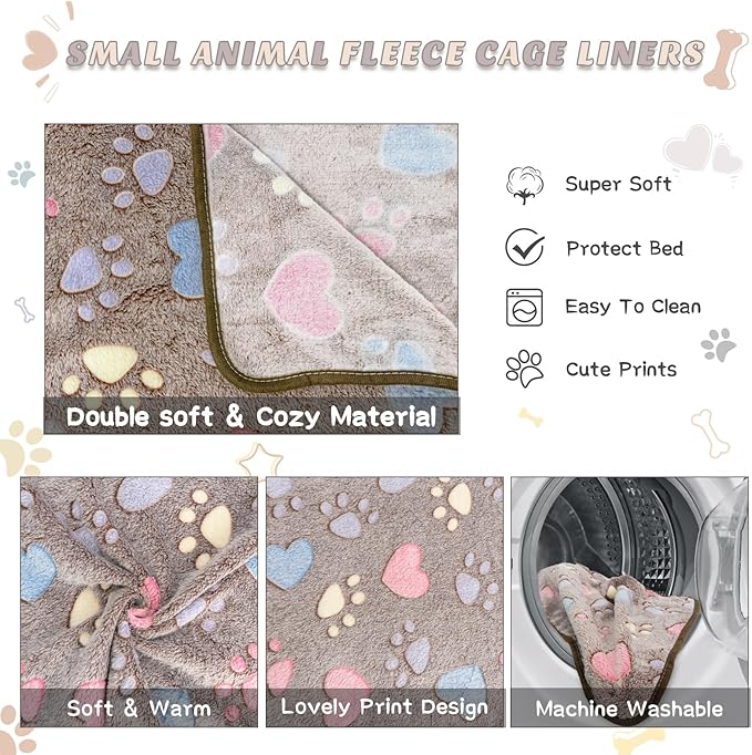 8 Pack Guinea Pig Cage Liner, Washable Guinea Pig Fleece Blankets Beding Accessories, Flannel Throw Warm Sleep Mat, Pet Pee Pads for Small Animal Hamster Rabbit Puppy Cat (Dark Color, 30x20 Inch)