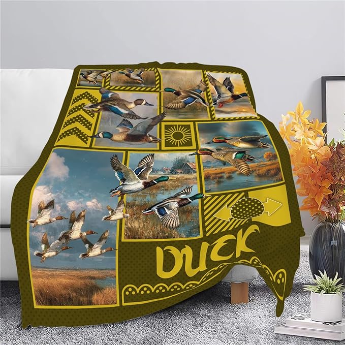 Duck Throw Blanket Hunting Mallard Duck Stuff Gifts for Kids Girls Boys Adults Women Men Soft Cozy Warm Plush Fluffy Fuzzy Fleece Blanket Decor 60''X80''