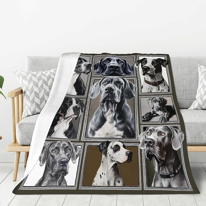 Great Dane Gifts, Dog Throw Blanket, Great Dane Stuff Animal for Women Boys Girls Men Lover Adult Cozy Fleece Flannel Bedding Plush for Couch Sofa Bed Decor 60"X50"
