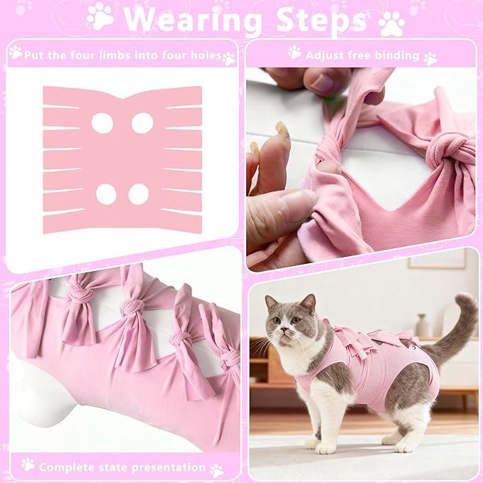Cat Recovery Suit Anti Licking, Cats Surgery Recovery Suit Female Kitten Onesie After Spay, Cone of Shame Alternative, Post-Surgery Kitten Surgical Clothes for Abdominal Wounds(Kont Pink,L)