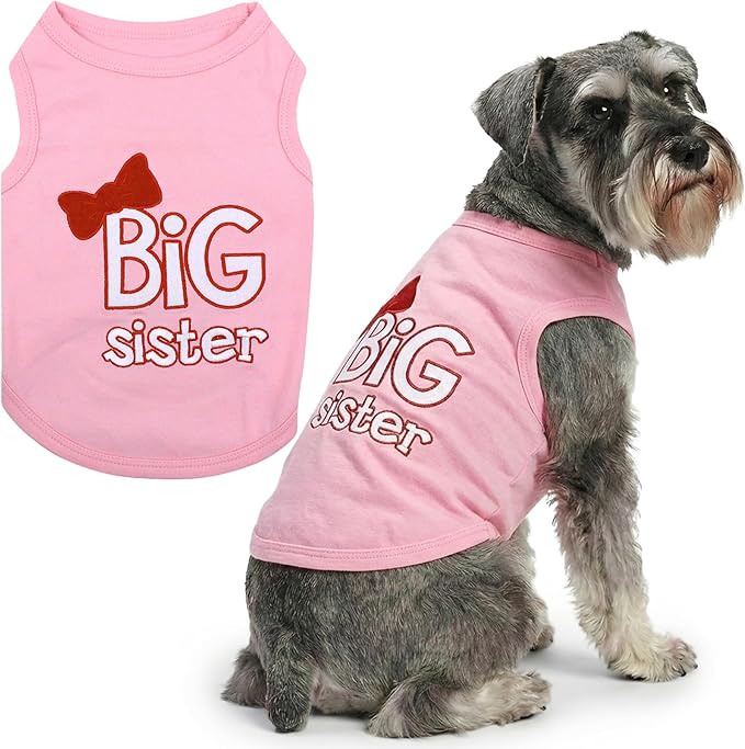 Parisian Pet Dog Shirt – 100% Cotton Shirts for Large Dogs – Pink Sleeveless Pet Clothes – Lightweight and Breathable Dog Apparel – Girl Big Sister Dogs Clothes - Stretchy Pet T Shirts