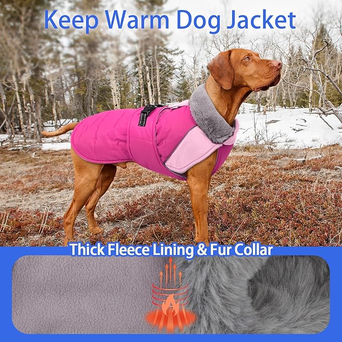 MIGOHI Thermal Large Dog Fleece Jacket - Rainproof Coat for Large Dogs, Thick Dog Winter Coat,Snow Jacket for Dogs Windproof for Hunting Camping,Windy Chilly Days,Doberman,Great Dane,3XL,Rosepink