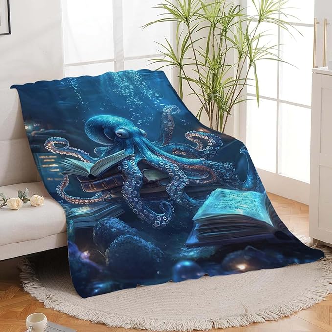 Octopus Throw Blanket Ocean Octopus Stuff Gifts for Kids Girls Boys Adults Women Man Soft Cozy Warm Plush Fluffy Fuzzy Fleece Blanket Decor 50''X60''