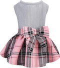 PUPTECK Classic Plaid Dog Dress Pet Apparel with Cute Bowtie Puppy Clothes Outfit,Grey,L