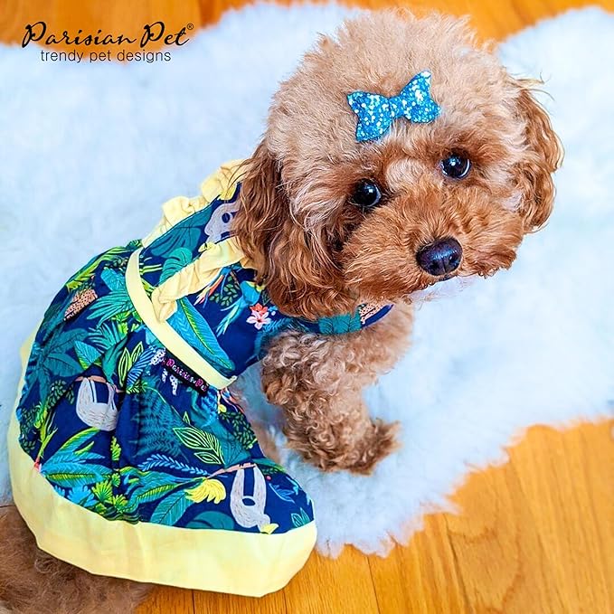 Parisian Pet Amazonia Dog Dress - Summer Clothes for Large Dogs Girl - Tropical Pet Dress - Beach Dog Outfit - Lightweight Puppy Clothes - Jungle Print Dresses for Dogs - Female Dog Apparel
