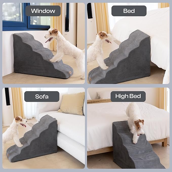 Replacement Cover for Miorun 5-Step Dog Stairs (Cover Only), Machine Washable, Anti-Slip, Fits Curved Dog Ramp for High Bed Up to 26", Light Grey