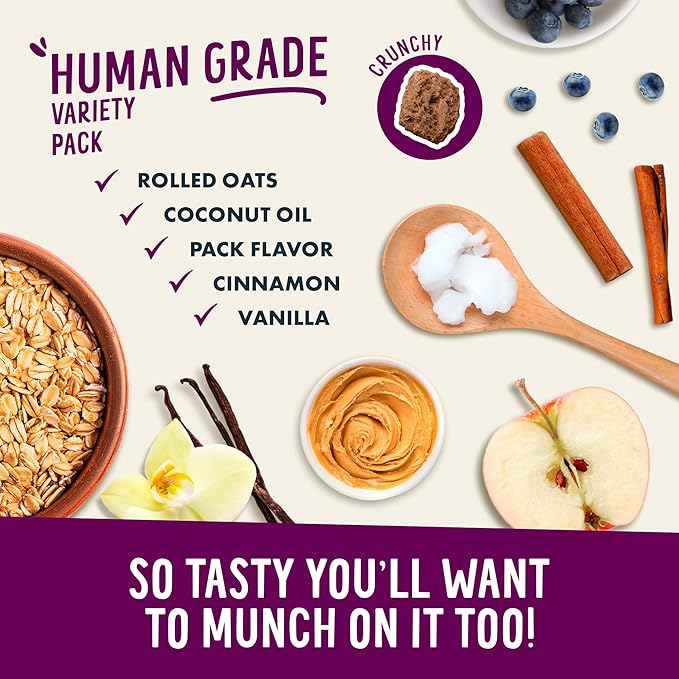 Health Extension Crunchy Munchies Granola Bites Variety Pack – 5oz (142g) Each – Blueberry Ruffin, Appley Crisp & Peanutty Squares Flavors – Natural Dog Treats with Rolled Oats & Coconut Oil