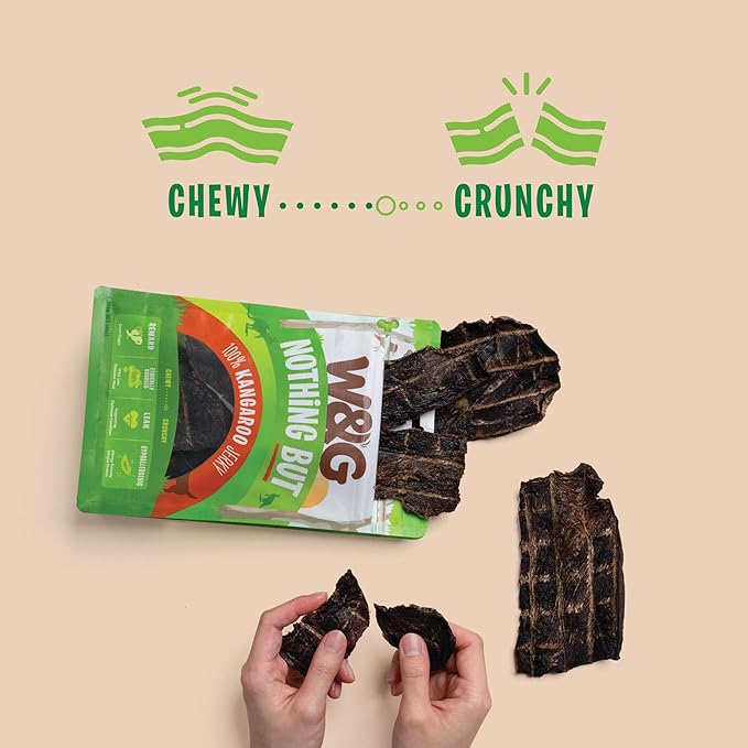 W&G Premium Kangaroo Jerky Dog Treats, All-Natural Single Ingredient Pet Snack, Healthy Training Rewards for Small Large Breeds, Low Fat Hypoallergenic Air-Dried Meat, Grain Free, 5oz