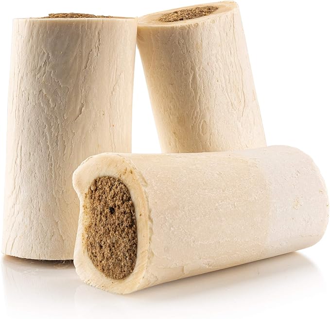 Jack&Pup 3-4" Filled Dog Bones for Small and Large Dogs, Flavored Shin Dog Bones Long Lasting, Stuffed Bone for Dogs, High Protein, Bacon and Cheese Flavor - 4 Pack