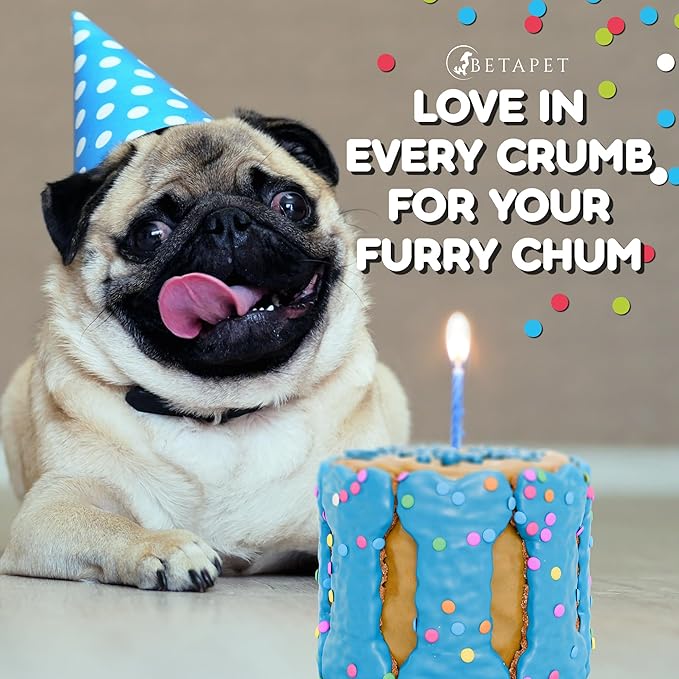 Dog Birthday Cake - Rice Cake Dessert with Human Grade Ingredients - Happy Birthday Treat for Puppy (5"x5"x5", Blue)