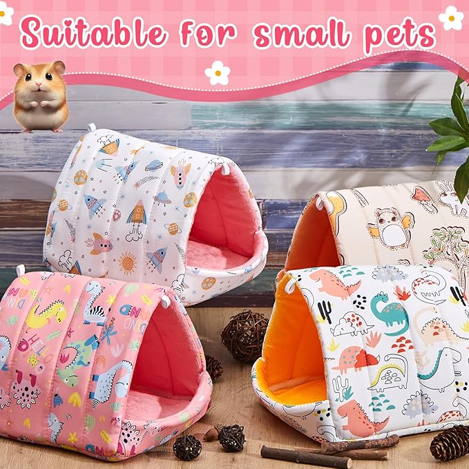Cinnvoice 4 Pcs Guinea Pig Hideout, Guinea Pig Bed Tunnel, Rabbit Washable Small House Cage Accessories for Bunny Hedgehog Mouse Chinchillas Hamsters Ferrets Bearded Dragons Rats(Cartoon, 7.9 in)