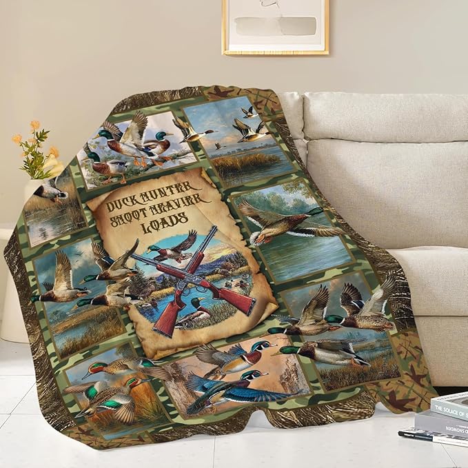 Duck Throw Blanket Hunting Mallard Duck Stuff Gifts for Kids Girls Boys Adults Women Men Soft Cozy Warm Plush Fluffy Fuzzy Fleece Blanket Decor 60''X80''