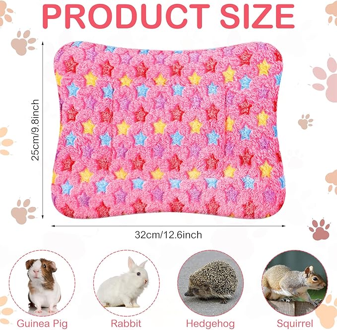 Tuanse 4 Pack Guinea Pig Bed Mat Bedding Rabbit Winter Bed Pad for Indoor Warm Small Animal Mattres Fleece Sleeping Pad for Hedgehogs Bunny Ferrets Hamster(Little Star,13 x 10 Inch)