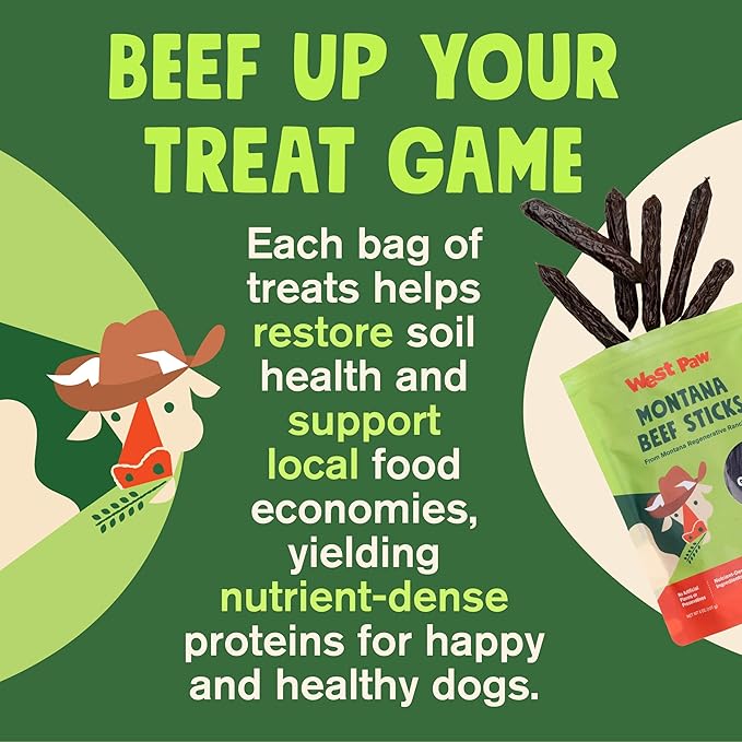 West Paw Montana Beef Sticks – Air-Dried Dog Treats for Small, Medium & Large Dogs – Healthy, All-Natural, Sustainably Sourced 100% Grass-Fed Beef - Made in USA