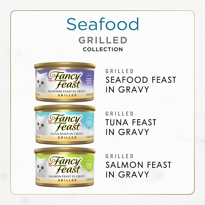 Purina Fancy Feast Grilled Wet Cat Food Seafood Collection in Wet Cat Food Variety Pack - (Pack of 24) 3 oz. Cans