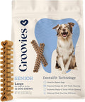 Groovies Senior Large Dog Dental Chews for Dogs, Patented DentalFit Technology for Plaque & Tartar Support, Flexible Texture for Easy Chewing, Chicken Flavor, USA Manufactured, 25–50 lb Dogs,12 Count