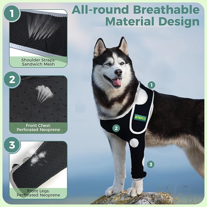 Dog Elbow Brace Protector, Supports Elbow & Shoulder Joints, Helps Relieve Hygroma, Arthritis, Dysplasia, Calluses & Pressure Sores, Reflective Design, Left Leg, Size L