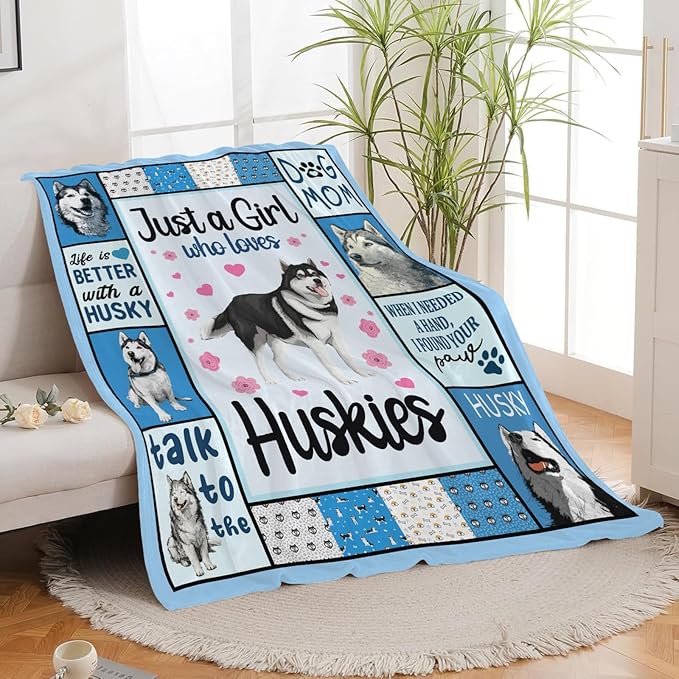 Husky Throw Blanket Husky Puppy Stuff Gifts for Dog Lover Kids Girls Boys Adults Women Men Soft Cozy Warm Plush Fluffy Fuzzy Fleece Blanket Decor 60''X80''