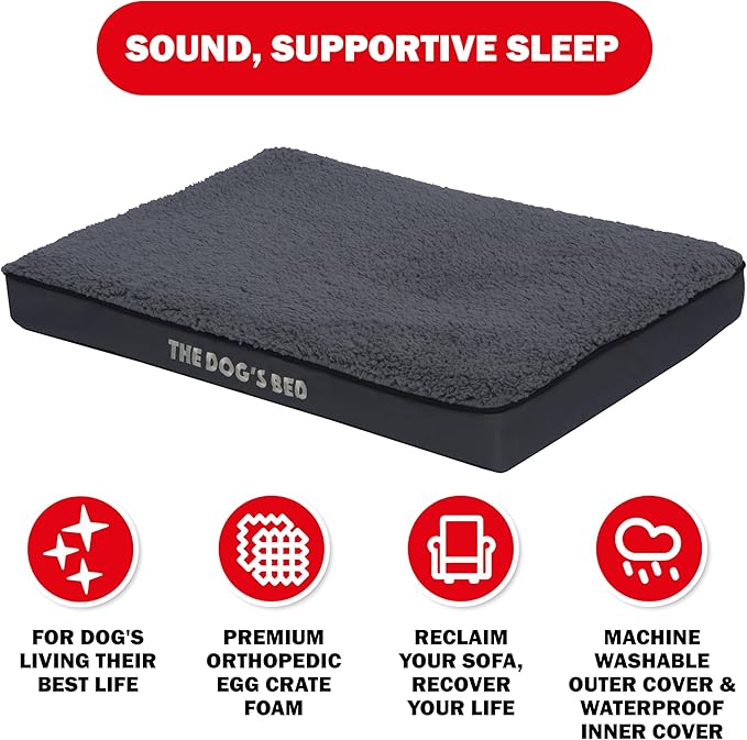 The Dog’s Bed Orthopedic Standard Foam Dog Bed Mattress, Plush Fabric, Grey, Medium