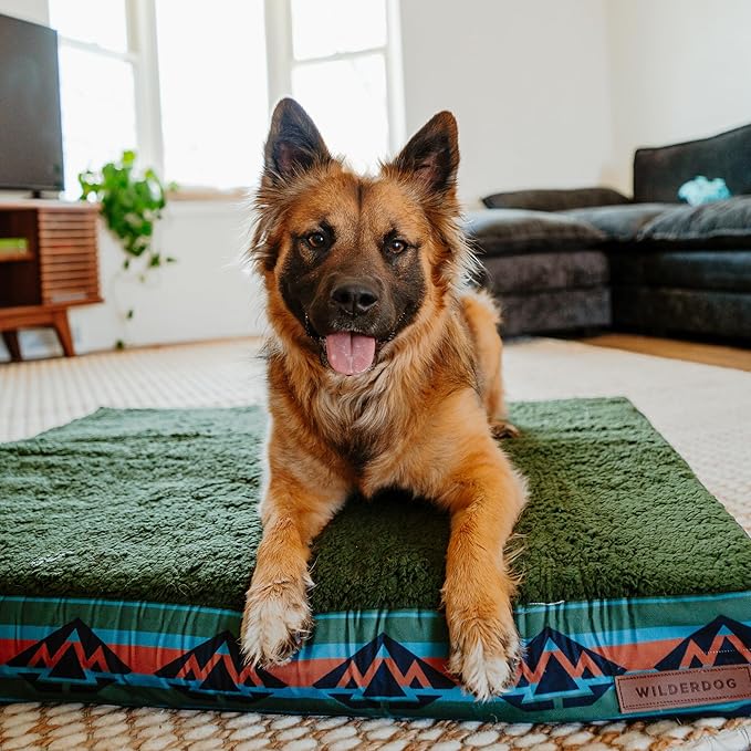 Wilderdog Orthopedic Memory Foam Dog Bed for Weightless, Full-Body Relaxation Featuring 2-Layer Premium Foam Core with Washable Sherpa Fleece Cover and Waterproof Liner and Textured Non-Slip Bottom