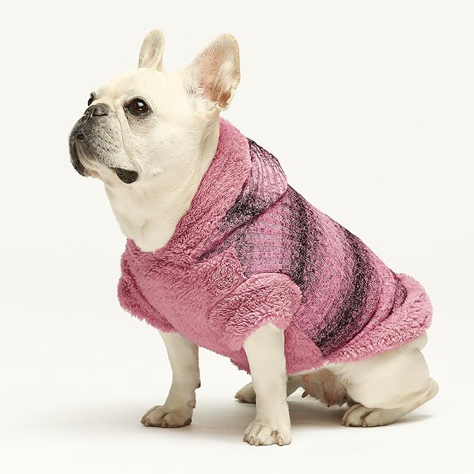 Fitwarm Fuzzy Dog Sweater, Knitted Winter Dog Clothes for Small Dogs Girl, Pet Cat Hooded Outfit, Heather Pink, Black, Large