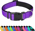 Reflective Dog Collar, Adjustable Soft Neoprene Padded Nylon Pet Collars with Buckle for Extra Large Dogs, Purple,XL