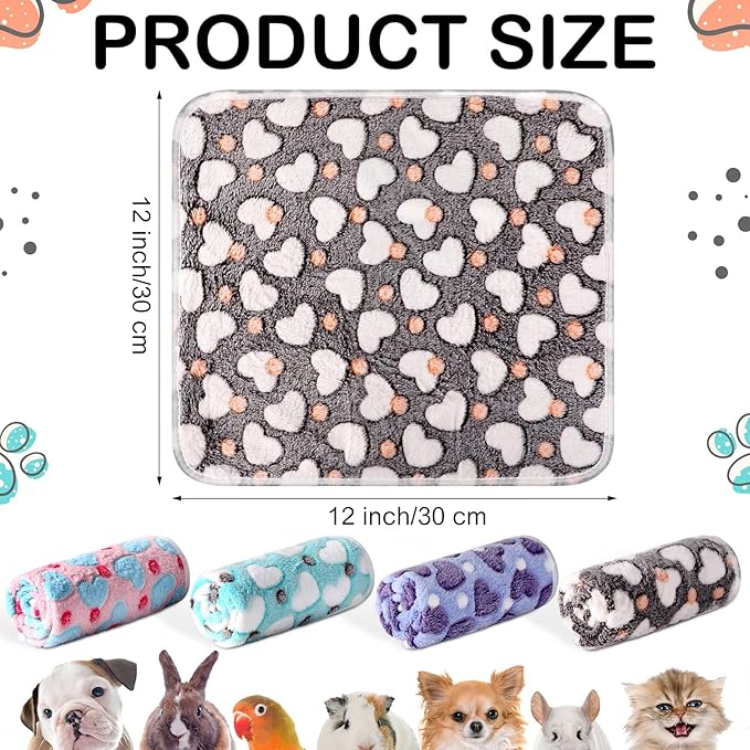 Tudomro 8 Pcs Guinea Pig Blankets Washable Small Pet Fleece Bedding Cage Liners Double Sided Pet Reusable Sleep Mat Pad Cover for Ferret Chinchilla Furniture Protection(Heart,12 x 12 Inch)