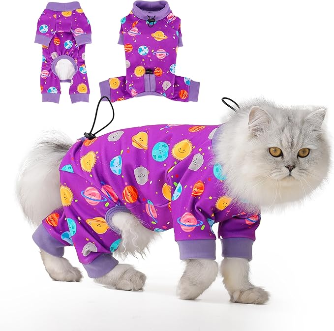 Sticky Hair Cat Clothes, Anti-Shedding Cat Pajamas, Post-Surgery Recovery Onesie, Soft Breathable, Prevents Licking & Scratching Wounds, Warm Cats Sweater, Sphynx Cats Clothing- Purple L