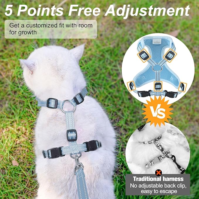 BEAUTYZOO Cat Harness and Leash Set for Walking Escape Proof, Neck Release Adjustable Harness for Kitten Puppy Small Medium Large Cats, Soft Cute Easy Control Small Cat Harness for Cats Boy and Girls
