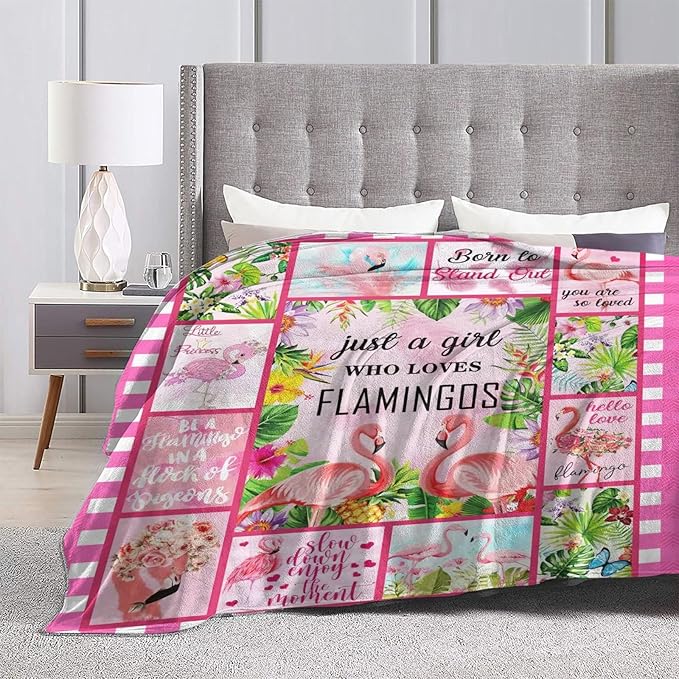 SweetFox Just A Girl Who Loves Flamingos Blanket, Flamingo Decor Throw Blanket Gifts for Girls Boys Lovers Super Warm Soft Plush Fleece Flannel Bedding Blankets for Kids Adults Men Women 50"X40"