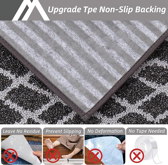 COSY HOMEER Soft Stair Treads 15pcs Non-Slip Carpet Mat 28inX9in Indoor Stair Runners for Wooden Steps,Stair Rugs for Kids and Dogs, 100% Polyester TPE Backing Black,Rhombus