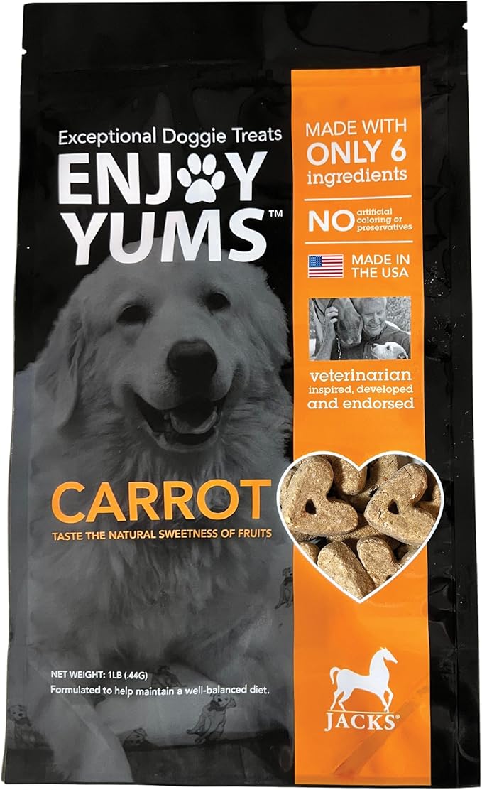 Carrot Dog Treats – 1 lb Bag – All-Natural, Low Sugar, Crunchy Baked Biscuits – Vet-Approved Snacks for Dogs – Made in USA