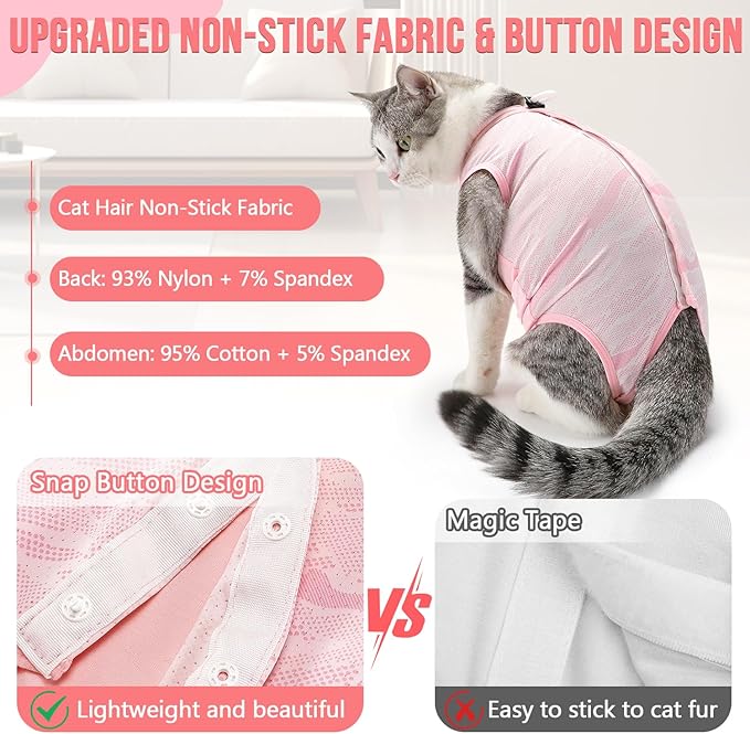 SlowTon Cat Recovery Suit - Cat Onesie for Cats After Surgery Female Male, Kitten Clothes Cats Surgical Spay Suit Abdominal Wounds, E-Collar Alternative Bodysuit Anti-Licking (Light Pink, L)