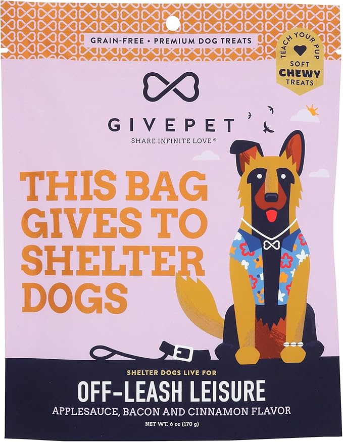 GivePet Off-Leash Leisure Dog Treats 6 Oz - Premium Soft Dog Training Treats, No Artificial Flavors - Applesauce Bacon and Cinnamon Dog Snacks - Dog Treat Bag
