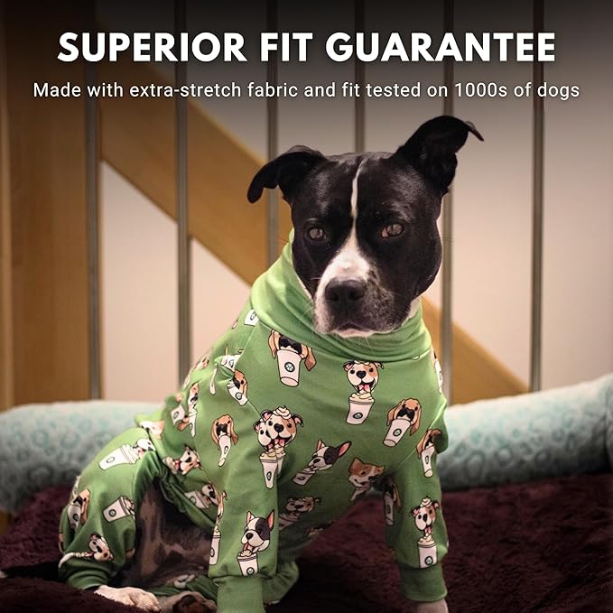 Spark Paws Dog Pajama, Dog Recovery Suit Male, Onesie, Ultra-Soft and 4-Way Stretch, for Small Medium and Large Breeds - Pup Cup - L