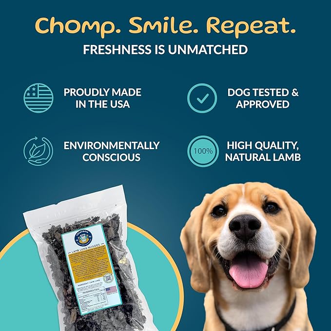 TREATOPIA Lamb Lung Nuggies Bites Dog Treats, 1 LB Bag - All-Natural, Sustainable, Healthy, High Protein, Hand-Trimmed, Slow-Roasted, Made in The USA, Nutritious, No Additives, No Fillers