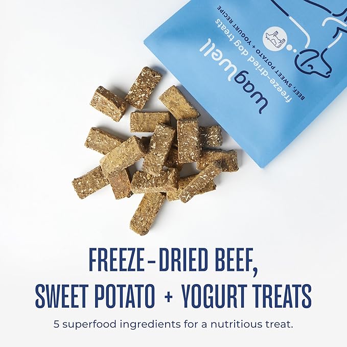 WagWell Freeze Dried Dog Treats, Beef + Yogurt + Sweet Potato Flavor | Training Treats, Food Topper, Healthy Snack for Dogs | Human Grade, Grain Free, High Protein | Made in USA | 4 oz Bag, 1 Pack