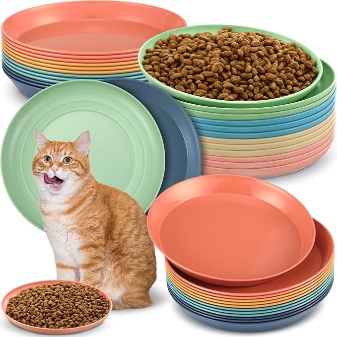 Gerrii 24 Pieces Fatigue Relief Cat Bowl 6 Inch Shallow Cat Food Dish Stray Wet Feeding Bowls Wide and Small Pet Plates for Ferrets Feral Short Legged Kitten Shelter(Assorted Color,Convention)