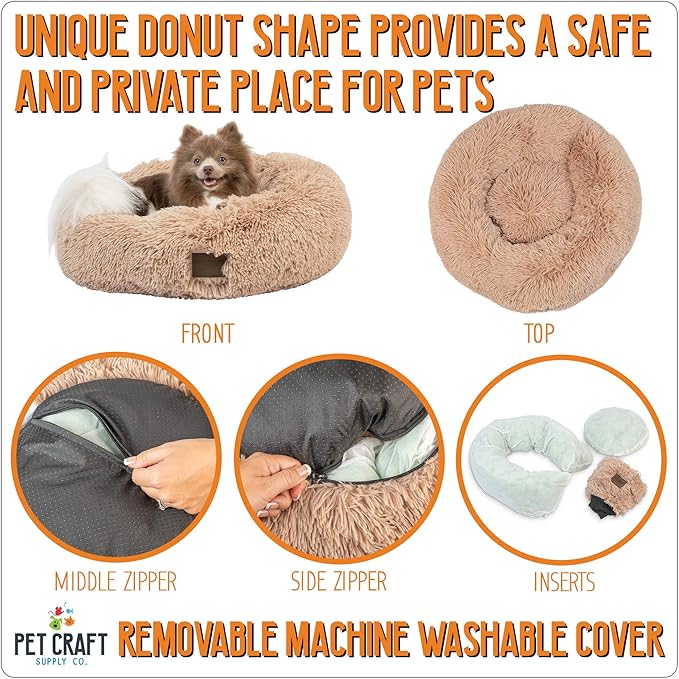Pet Craft Supply Ultra Plush Calming Anti-Anxiety Pet Bed - Includes Super Soft Comfort Blanket - Great Medium Dog, Puppy and Cat Bed