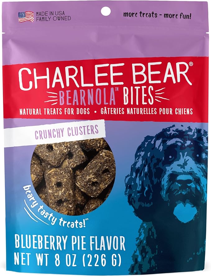 Charlee Bear Bearnola Bites Crunchy Dog Treats, Blueberry Pie, 8 Ounce Resealable Bag, Limited Ingredient, Natural, Healthy Granola Dog Snacks, Made in USA