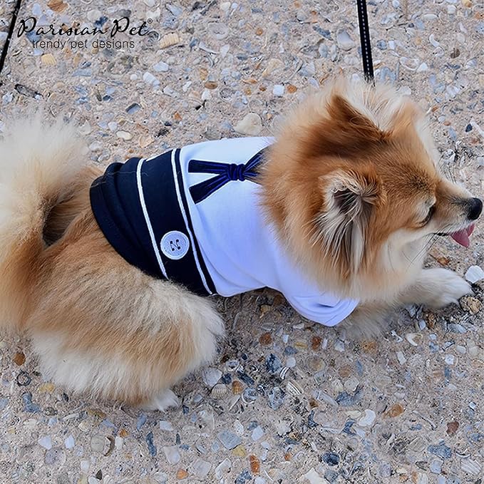 Parisian Pet Sailor Dog Costume - 100% Cotton Dog Clothes for Medium Dogs Boys - Lightweight and Breathable Puppy Outfits - Funny Schitzu Clothes - Cute Navy Pet Shirt - Stretchy T Shirt for Dogs