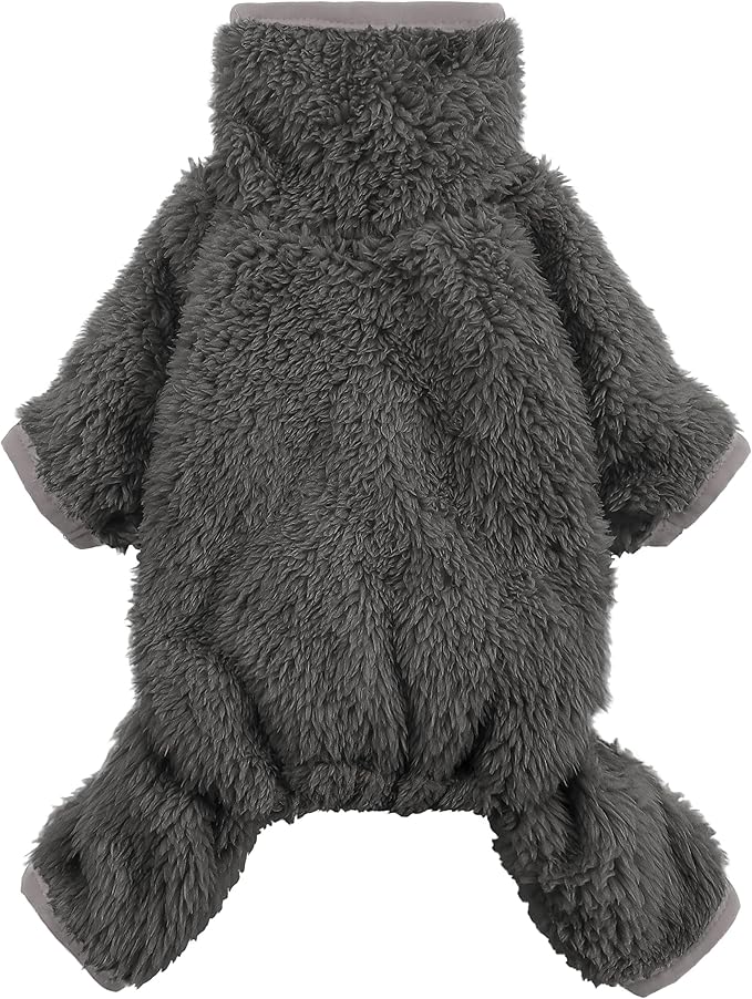 Fitwarm Dog Fleece Pajamas, Dog Winter Clothes for Small Dogs Boy Girl, Pet Jumpsuit, Doggy Onesie with Feet, Dark Grey, Small