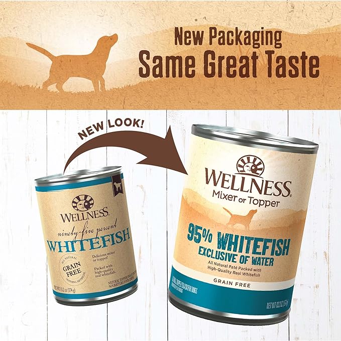 Wellness 95% Whitefish Natural Wet Grain Free Canned Dog Food, 13.2-Ounce Can (Pack of 12)