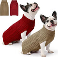 2 Pack Dog Sweaters for Medium Dogs Winter Turtleneck Pullover Cable Knit Fleece Stretch Frenchie Dachshund Pug Corgi Beagle Boy Girl Pet Clothes (L, Red & Brown)