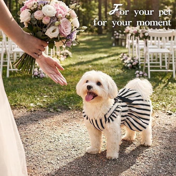 Striped Cat Dog Dress Clothes for Small Dogs with Bow Cute Sleeveless Girl Puppy Princess Dress Soft Breathable Small Dog Clothes Outfit Cat Outfits Apparel for Spring Summer