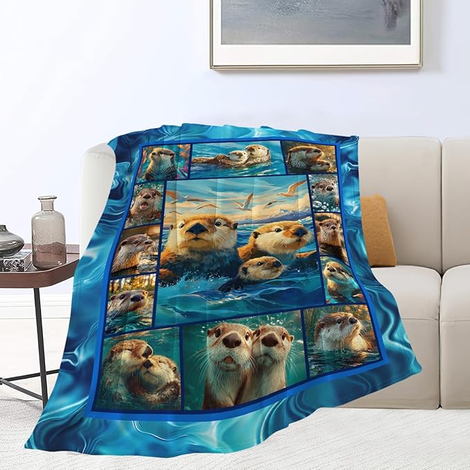 Otter Throw Blanket Otter Stuff Gifts for Kids Girls Boys Adults Women Men Soft Cozy Warm Plush Fluffy Fuzzy Fleece Blanket Decor 40''X50''