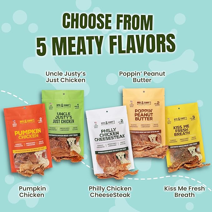 Mika & Sammy's Gourmet Jerky Dog Treats Made in The USA. (Chicken Cheese 5 0z)