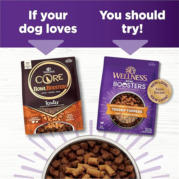 Wellness Bowl Boosters Tender Toppers, Dog Food Topper for Small, Medium, & Large Breeds, Grain Free, Natural, Turkey & Chicken, 2 Pound Bag (Pack of 1)