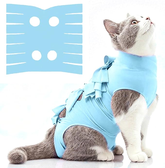 Cat Recovery Suit Anti Licking, Cats Surgery Recovery Suit Female Kitten Onesie After Spay, Cone of Shame Alternative, Post-Surgery Kitten Surgical Clothes for Abdominal Wounds(Kont Blue,S)